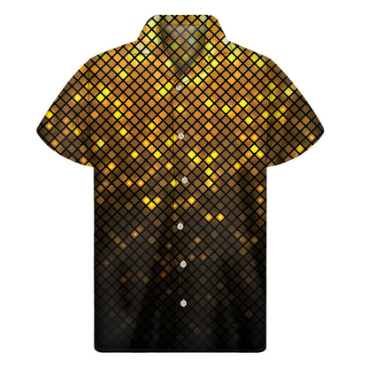Gold Disco Lights Pattern Print Men's Short Sleeve Shirt