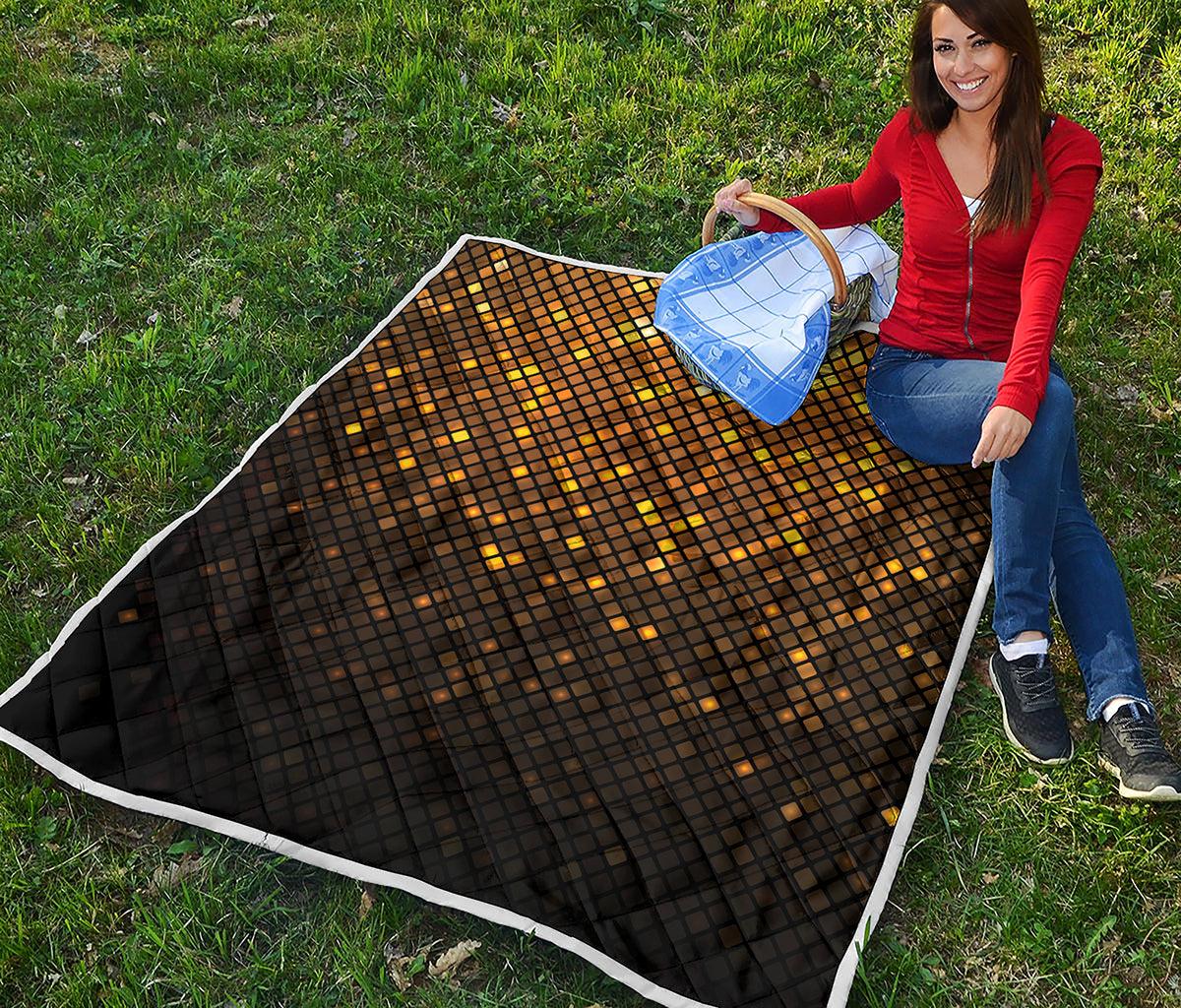 Gold Disco Lights Pattern Print Quilt
