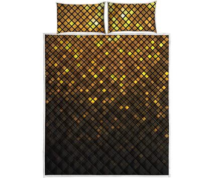 Gold Disco Lights Pattern Print Quilt Bed Set