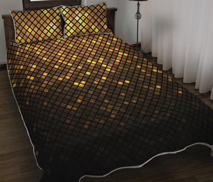 Gold Disco Lights Pattern Print Quilt Bed Set