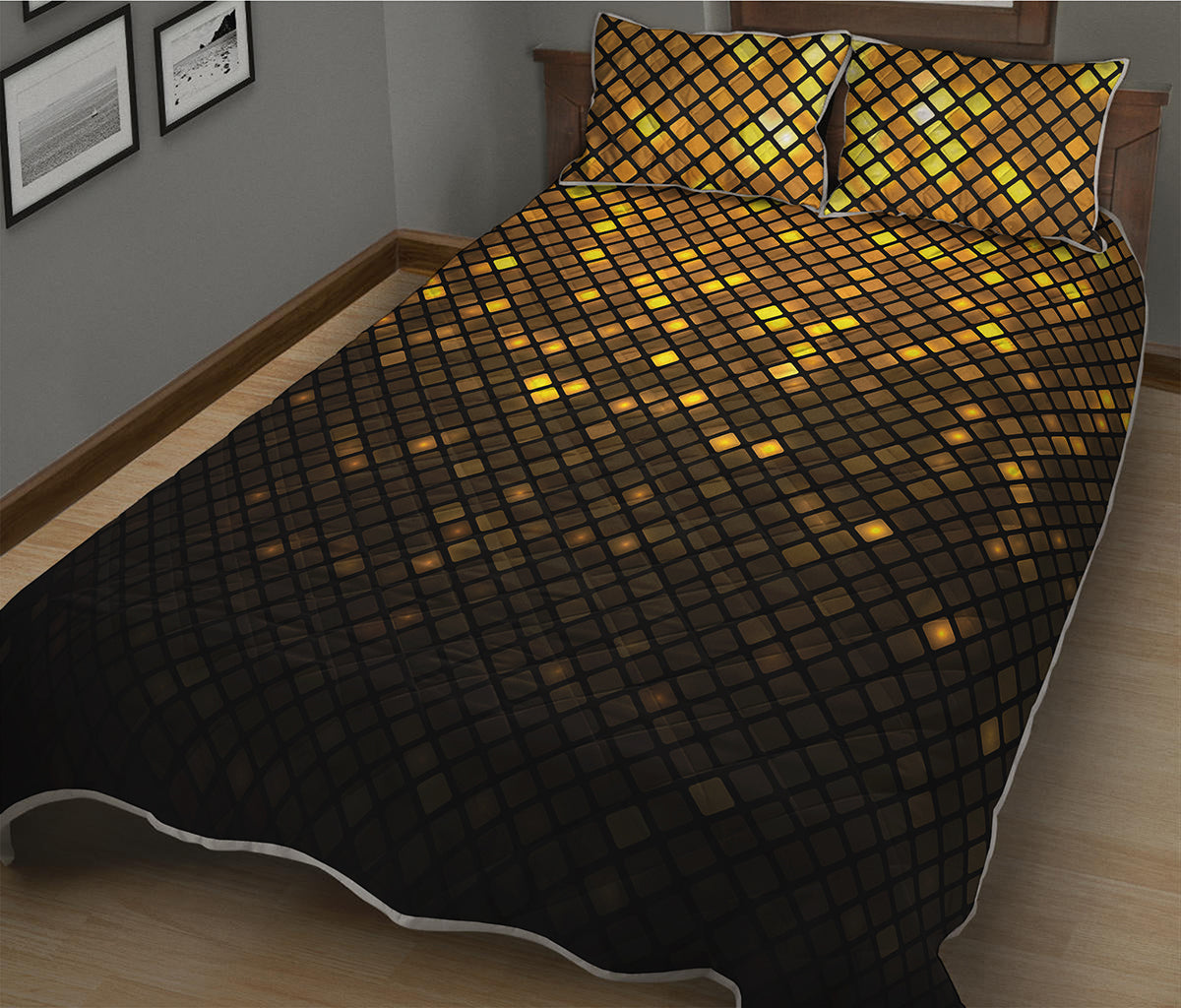 Gold Disco Lights Pattern Print Quilt Bed Set