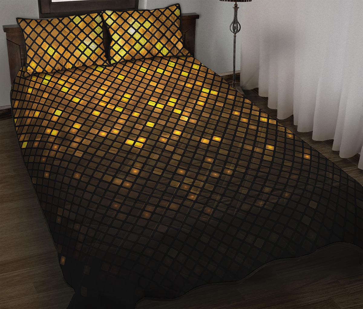 Gold Disco Lights Pattern Print Quilt Bed Set