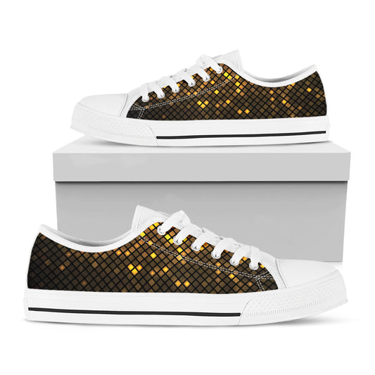 Gold Disco Lights Pattern Print White Low Top Shoes
