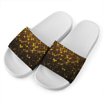 Gold Disco Lights Pattern Print White Slide Sandals