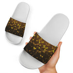 Gold Disco Lights Pattern Print White Slide Sandals