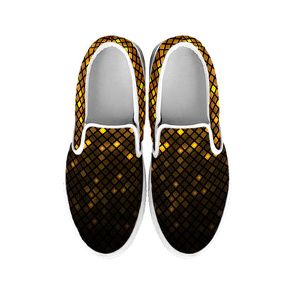 Gold Disco Lights Pattern Print White Slip On Shoes