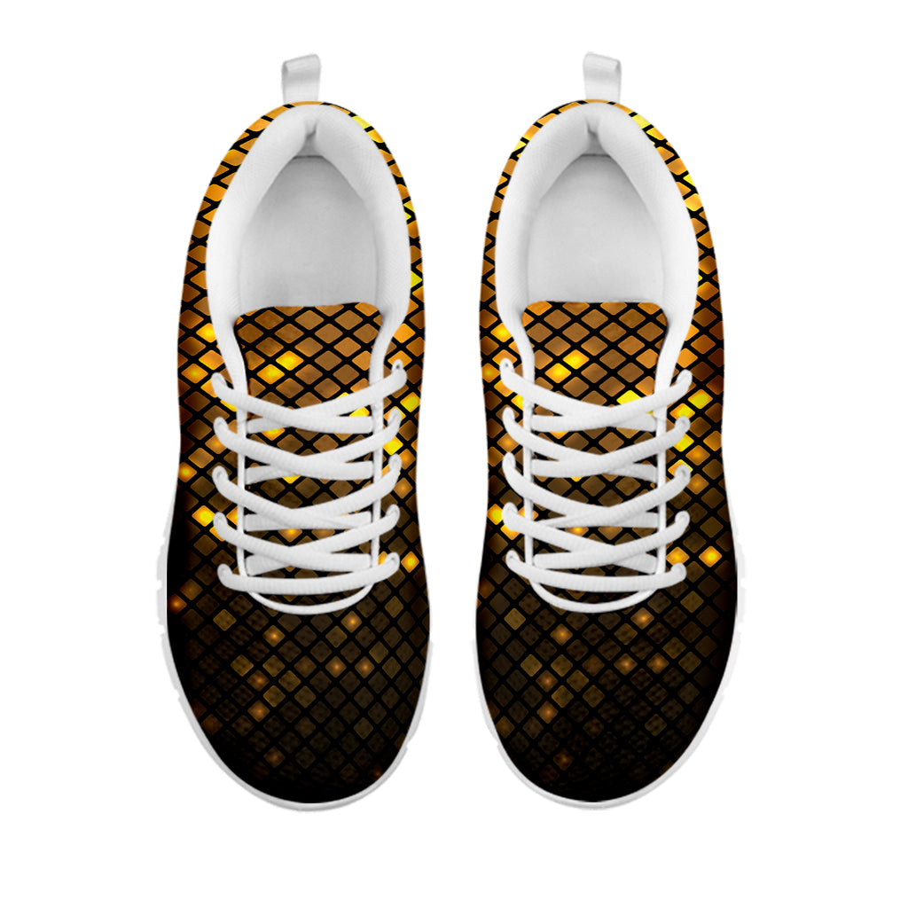 Gold Disco Lights Pattern Print White Sneakers
