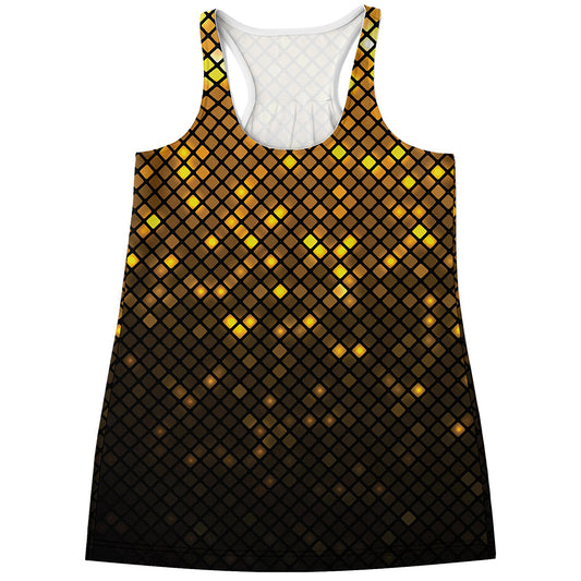Gold Disco Lights Pattern Print Women's Racerback Tank Top
