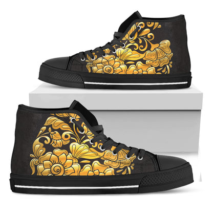 Gold Easter Egg Print Black High Top Shoes