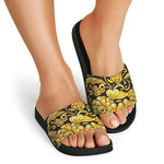 Gold Easter Egg Print Black Slide Sandals