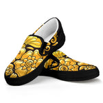 Gold Easter Egg Print Black Slip On Shoes