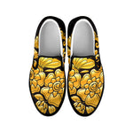 Gold Easter Egg Print Black Slip On Shoes