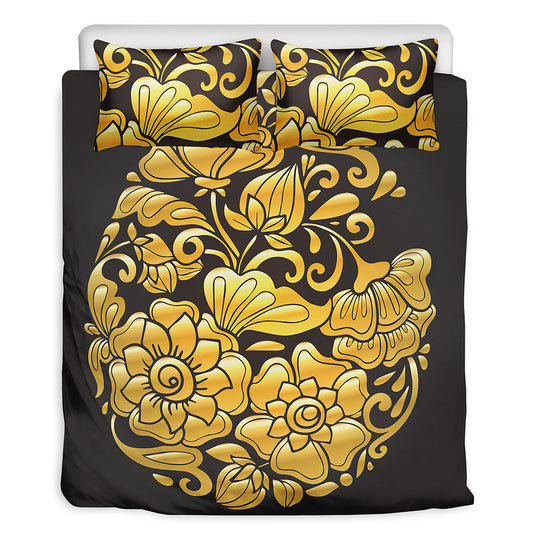 Gold Easter Egg Print Duvet Cover Bedding Set
