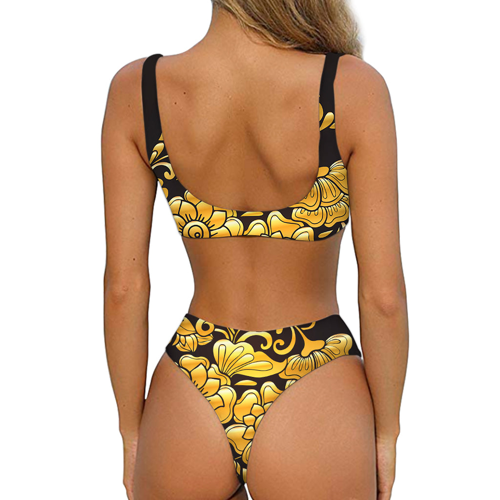 Gold Easter Egg Print Front Bow Tie Bikini