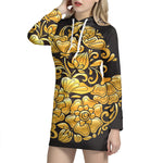 Gold Easter Egg Print Pullover Hoodie Dress