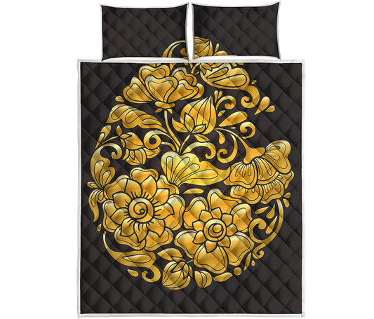 Gold Easter Egg Print Quilt Bed Set