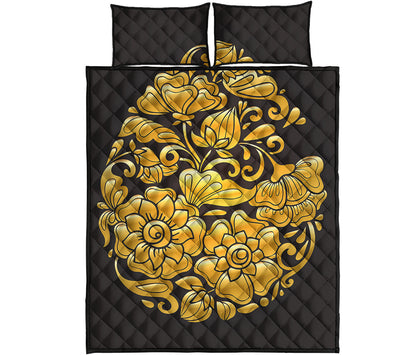 Gold Easter Egg Print Quilt Bed Set