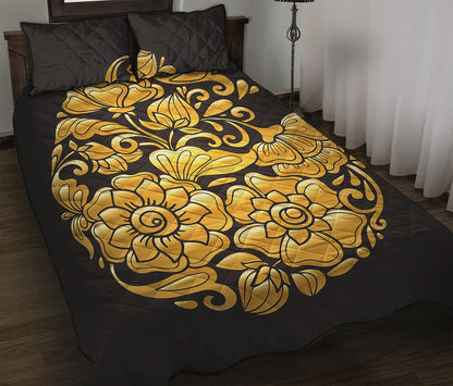 Gold Easter Egg Print Quilt Bed Set