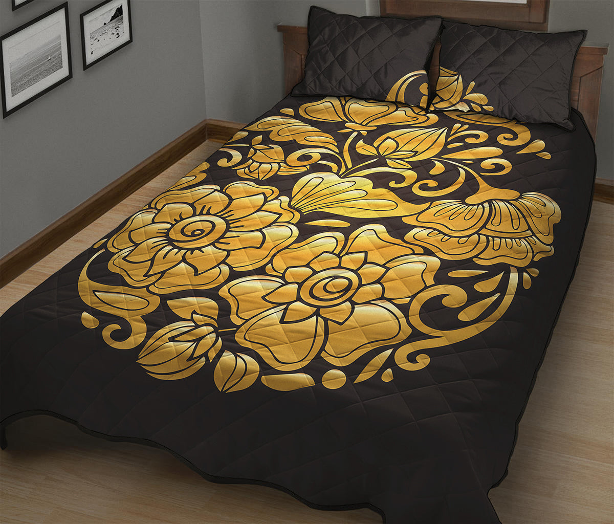 Gold Easter Egg Print Quilt Bed Set