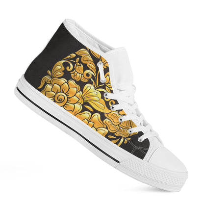 Gold Easter Egg Print White High Top Shoes