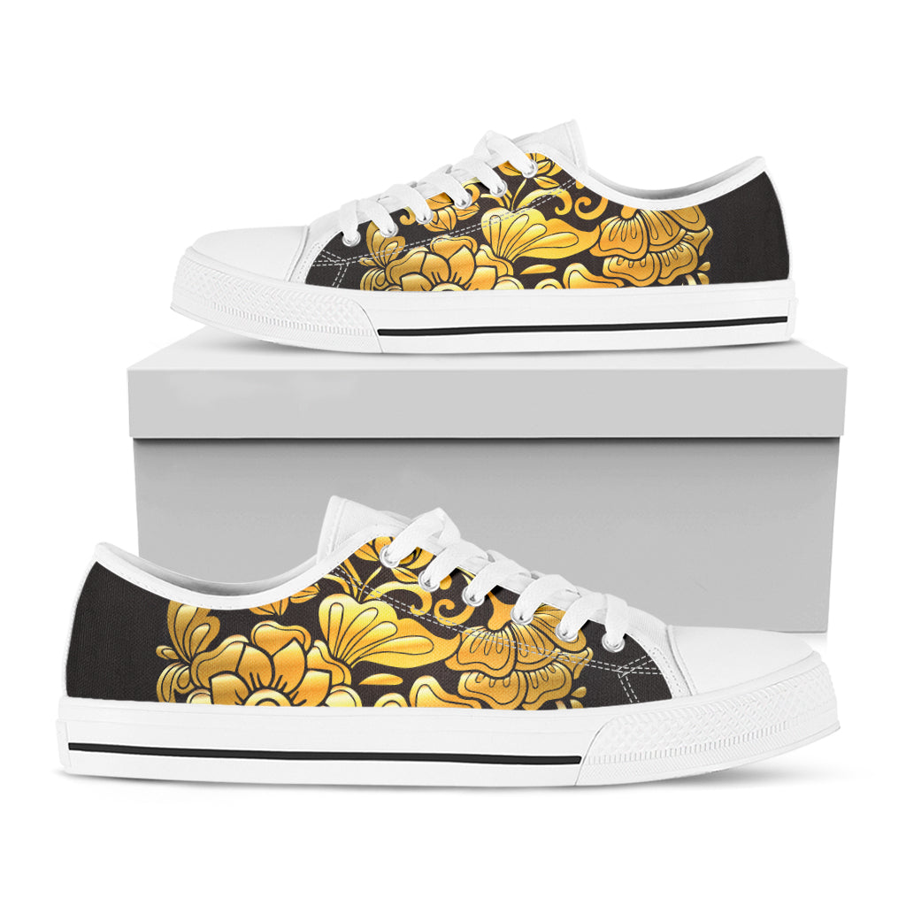 Gold Easter Egg Print White Low Top Shoes