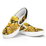 Gold Easter Egg Print White Slip On Shoes