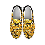 Gold Easter Egg Print White Slip On Shoes