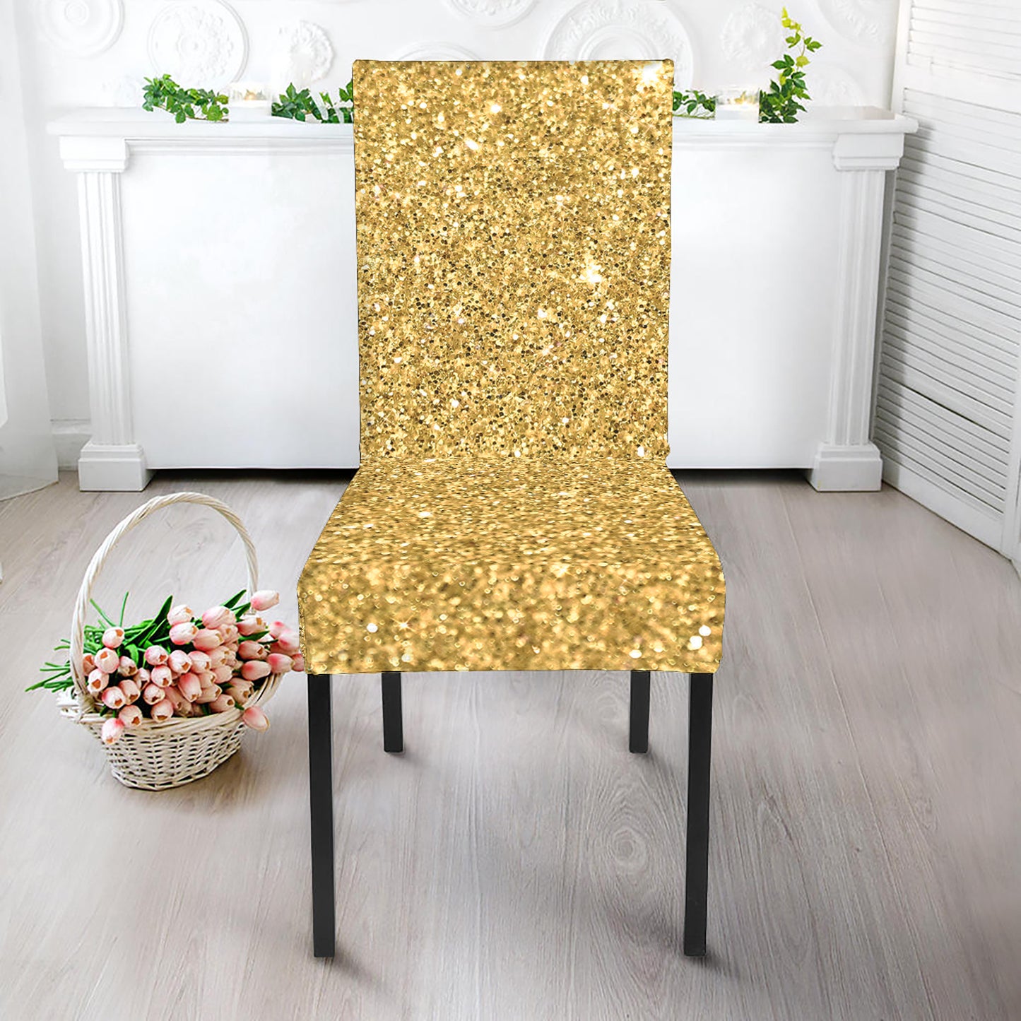 Gold Glitter Artwork Print Dining Chair Slipcover