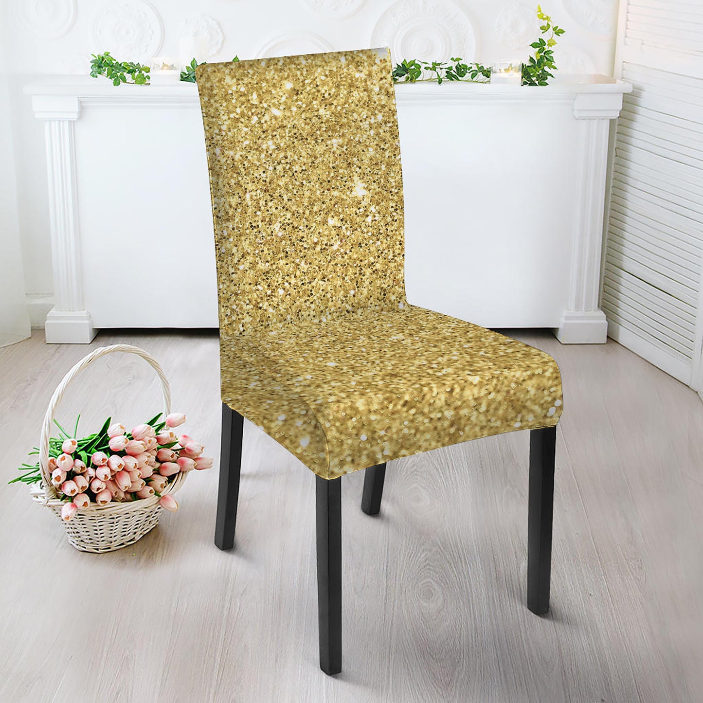 Gold Glitter Artwork Print Dining Chair Slipcover