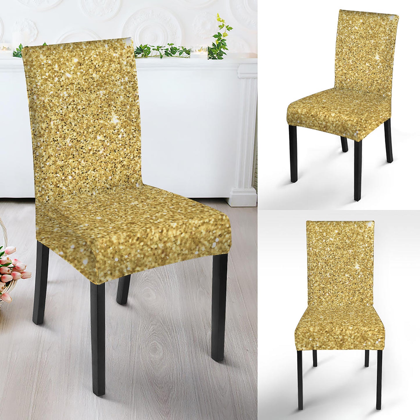 Gold Glitter Artwork Print Dining Chair Slipcover