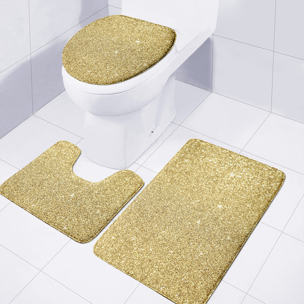 Gold Glitter Artwork Print (NOT Real Glitter) 3 Piece Bath Mat Set