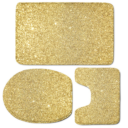 Gold Glitter Artwork Print (NOT Real Glitter) 3 Piece Bath Mat Set