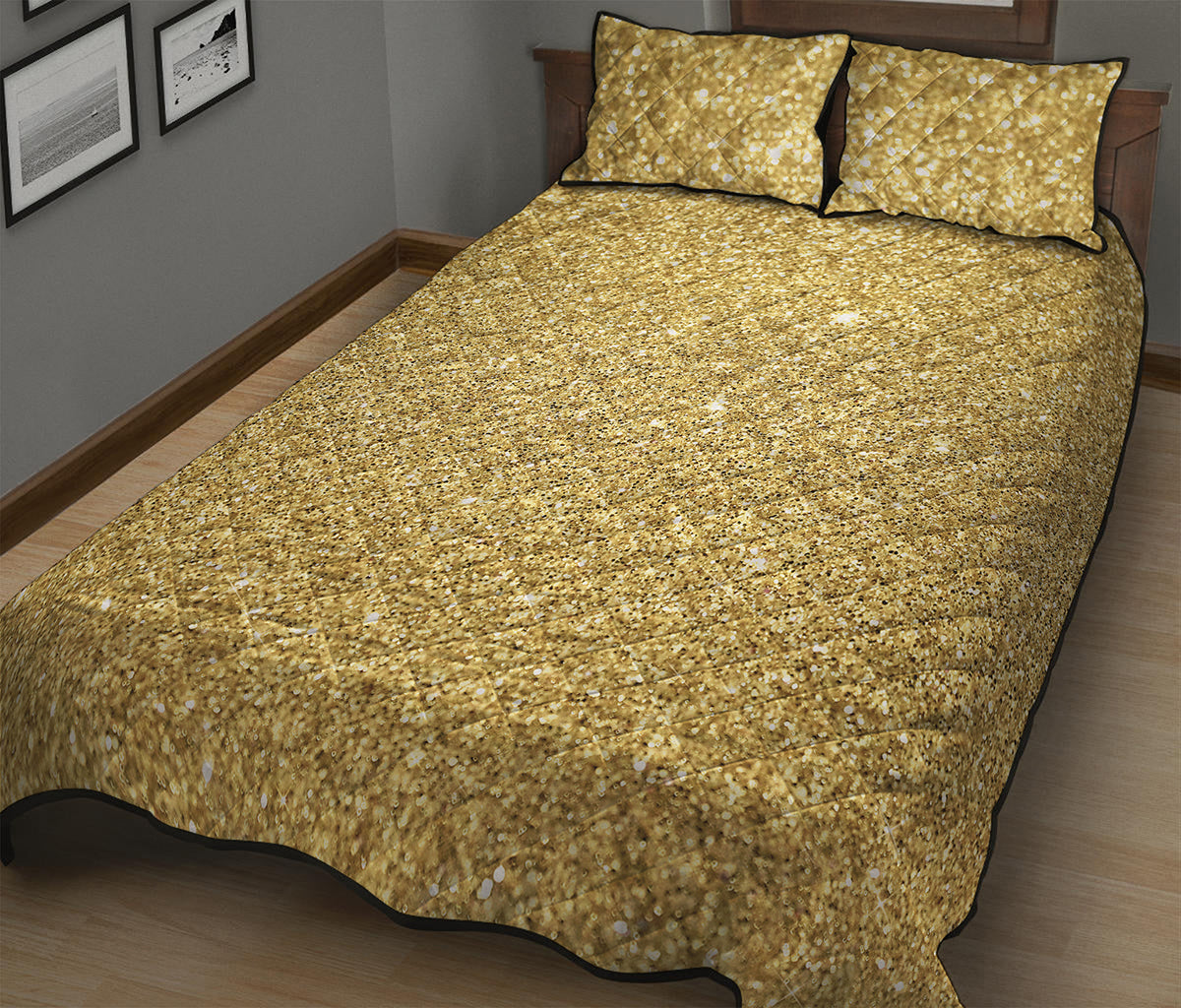 Gold Glitter Artwork Print (NOT Real Glitter) Quilt Bed Set