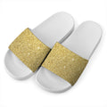 Gold (NOT Real) Glitter Print White Slide Sandals