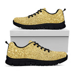 Gold Glitter Texture Print Black Sneakers