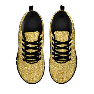 Gold Glitter Texture Print Black Sneakers