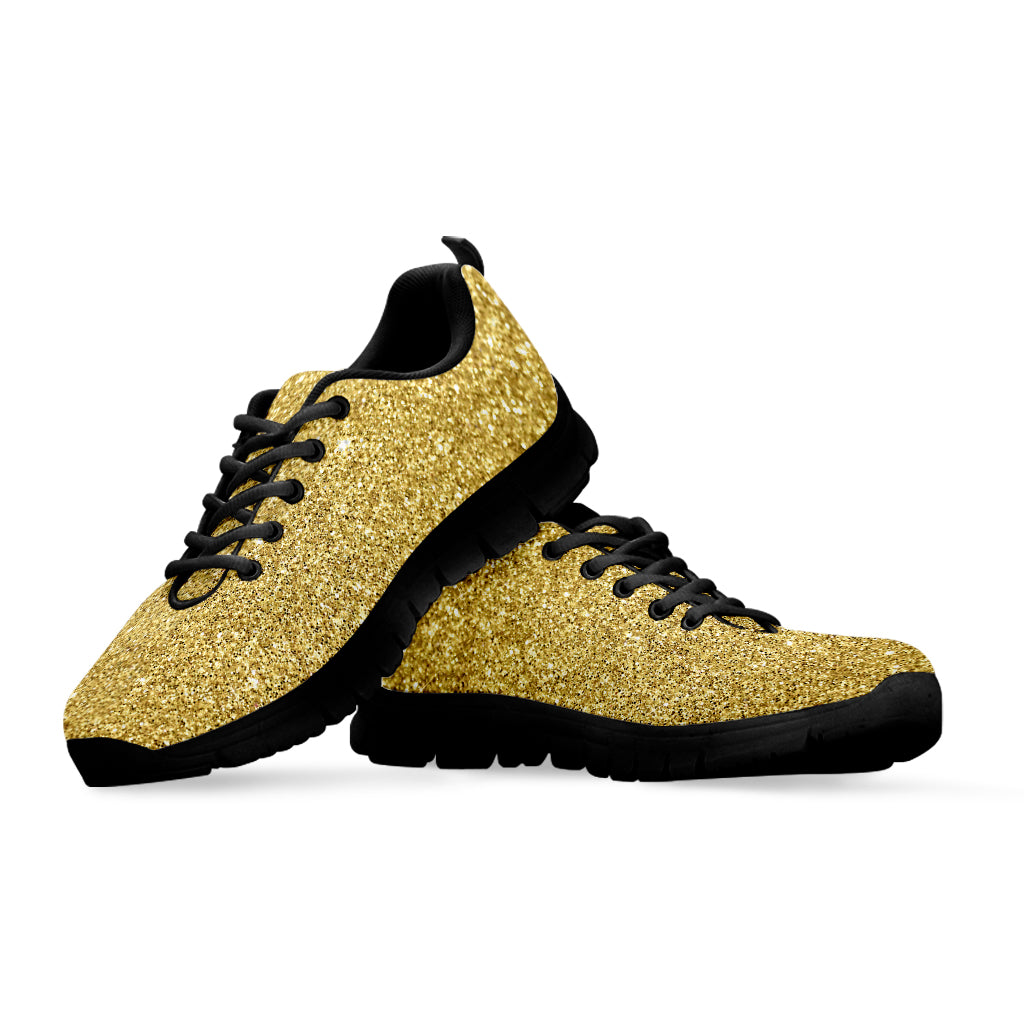 Gold Glitter Texture Print Black Sneakers