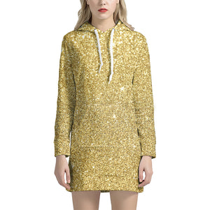 Gold Glitter Texture Print Hoodie Dress