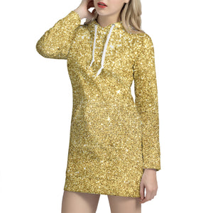 Gold Glitter Texture Print Hoodie Dress