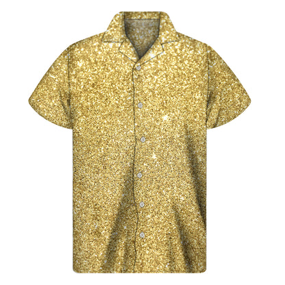 Gold Glitter Texture Print Men's Short Sleeve Shirt