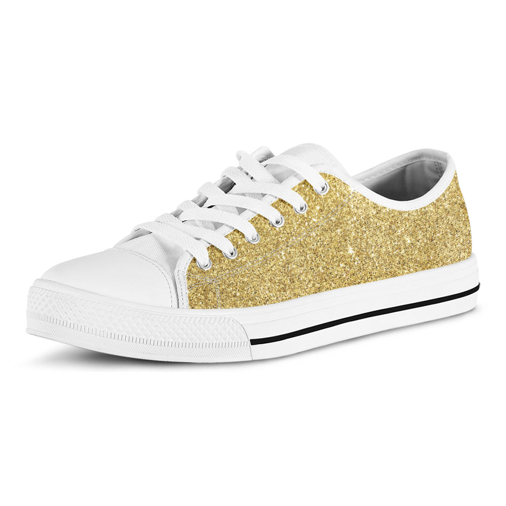 Gold Glitter Texture Print White Low Top Shoes