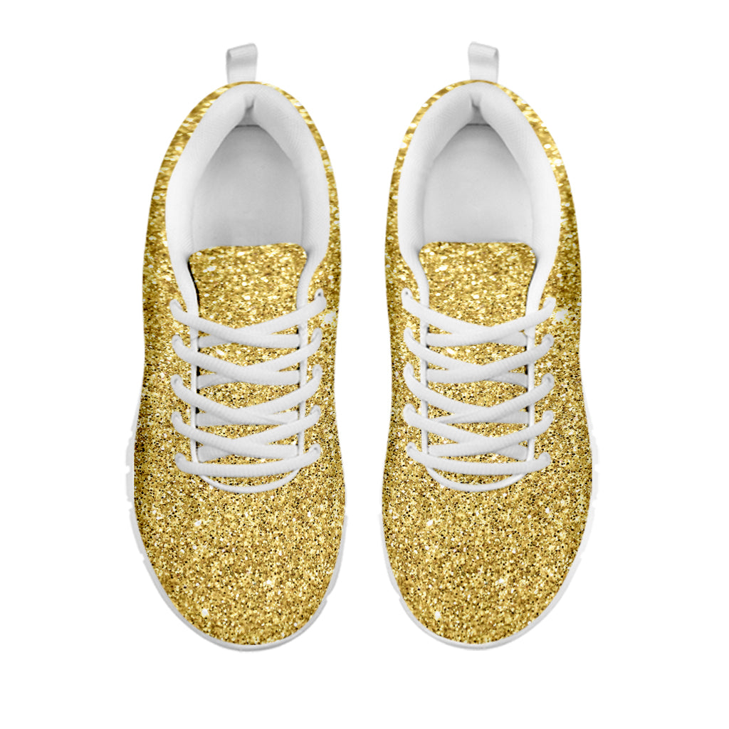 Gold Glitter Texture Print White Sneakers