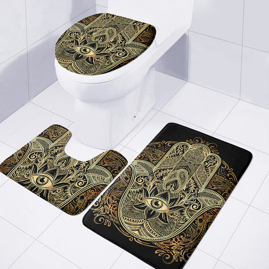 Gold Hamsa Hand Print 3 Piece Bath Mat Set