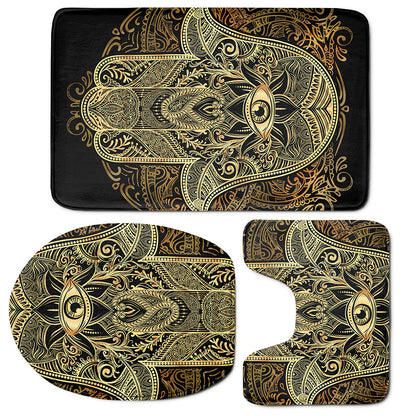 Gold Hamsa Hand Print 3 Piece Bath Mat Set