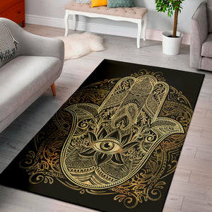 Gold Hamsa Hand Print Area Rug