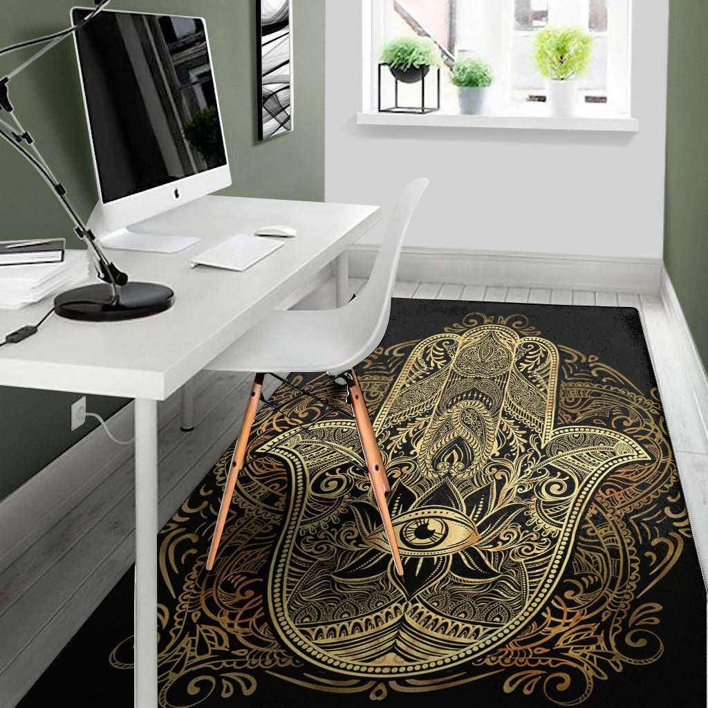 Gold Hamsa Hand Print Area Rug