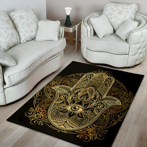 Gold Hamsa Hand Print Area Rug