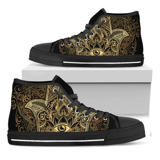 Gold Hamsa Hand Print Black High Top Shoes