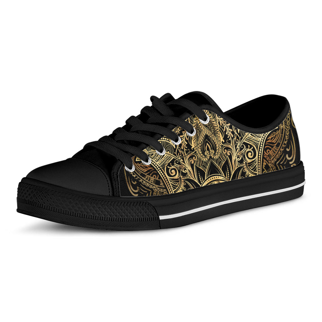 Gold Hamsa Hand Print Black Low Top Shoes 