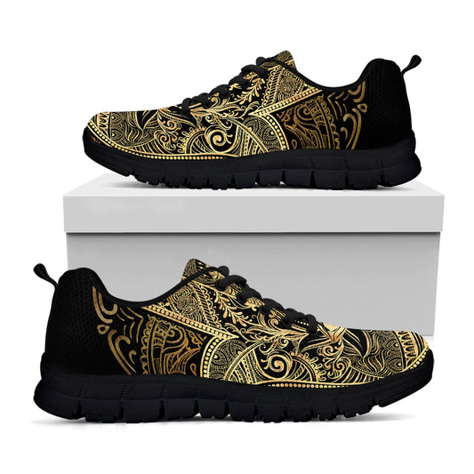 Gold Hamsa Hand Print Black Sneakers